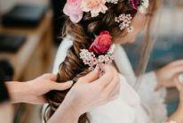bride wedding braid with flowers