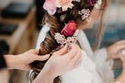 bride wedding braid with flowers
