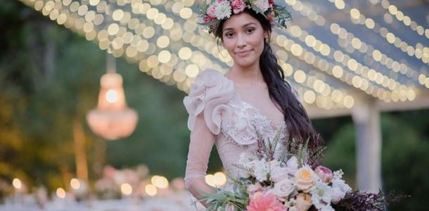wedding hair style with floral crown